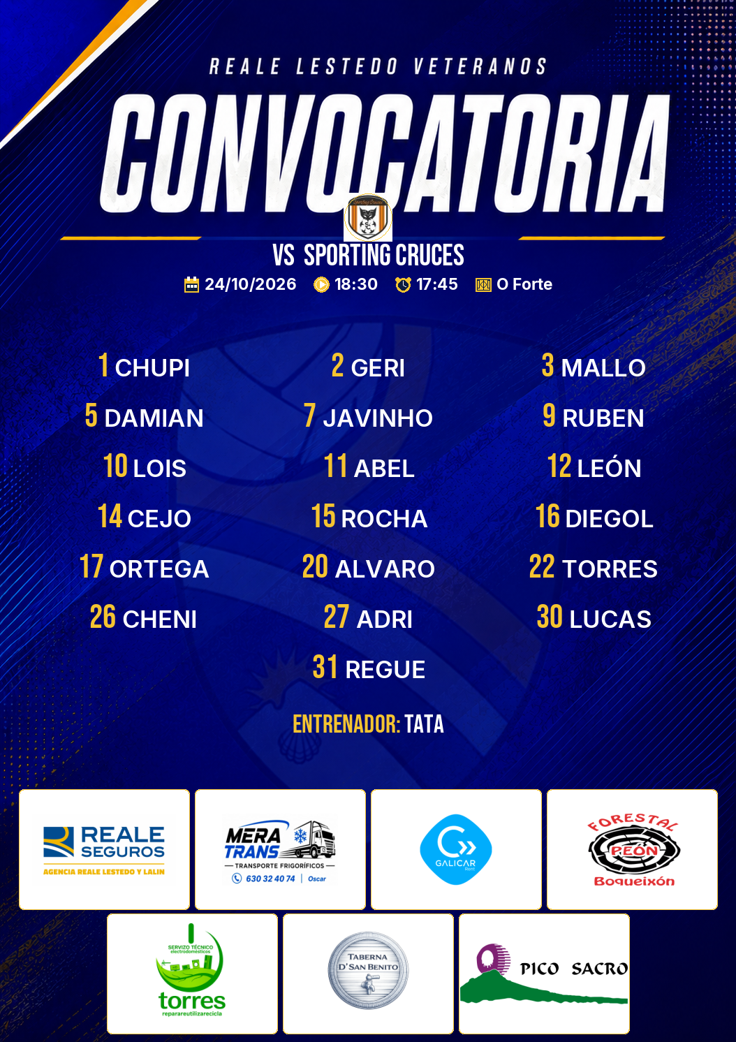 Convocatoria vs SPORTING CRUCES